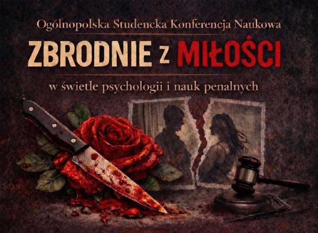 nóż z różą i napis zbrodnie z miłości