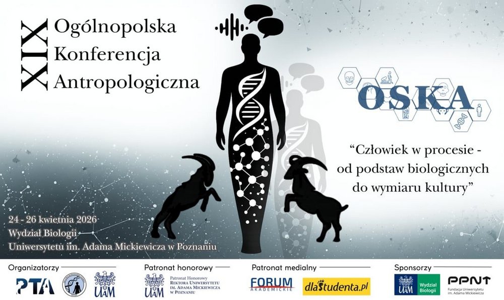 plakat konferencji oska z czarnymi kształtami człowieka i kóz