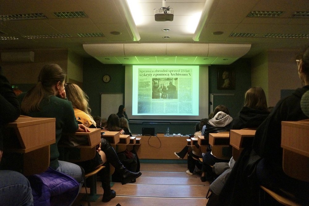 Widok na prezentację przed studentami