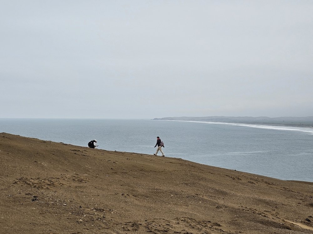 dwie osoby w oddali na tle oceanu