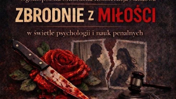 nóż z różą i napis zbrodnie z miłości