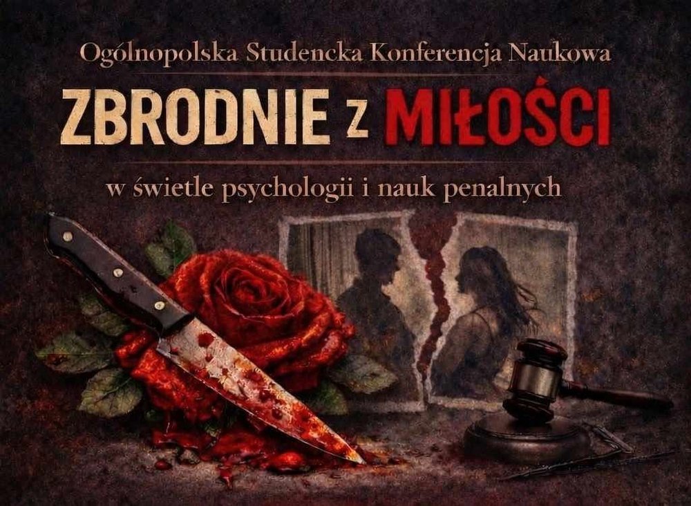 nóż z różą i napis zbrodnie z miłości